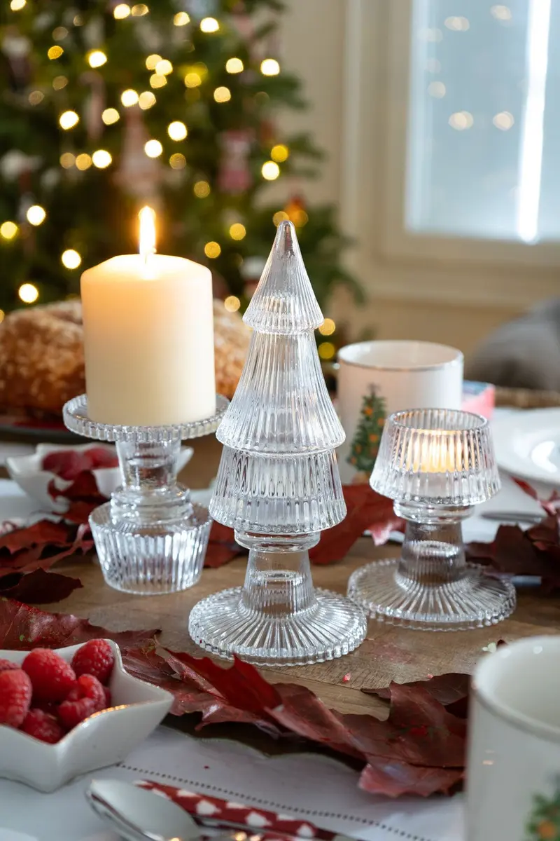 Portavelas De Cristal Con Tapa Con Diseño De Árbol Transparente