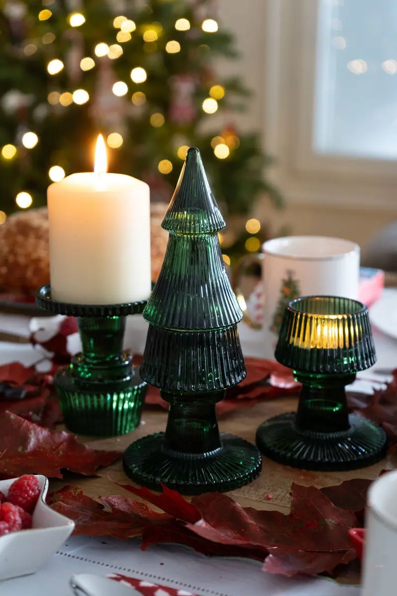 Portavelas De Cristal Con Tapa Con Diseño De Árbol Verde