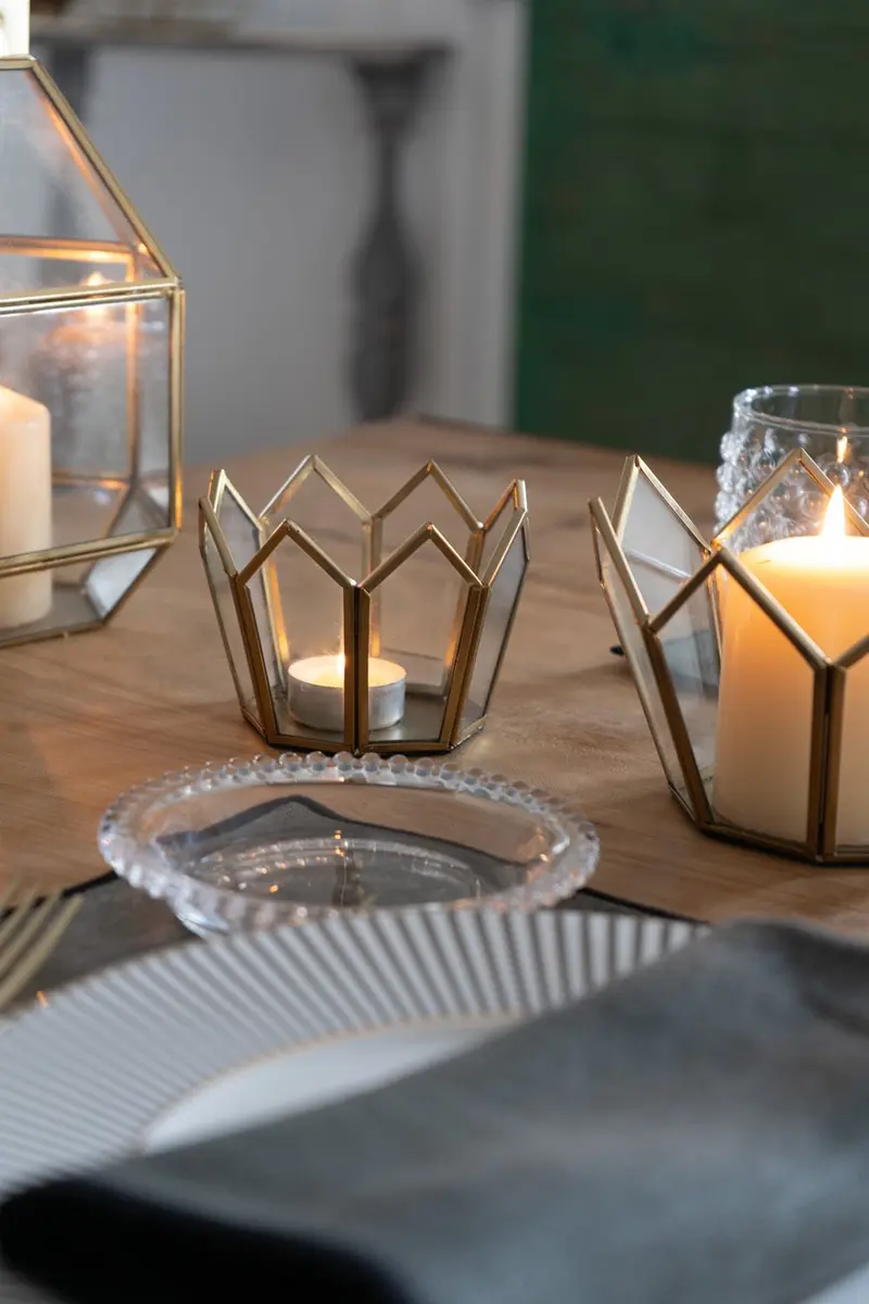 Portavelas De Cristal Dorado Con Diseño Corona Pequeño