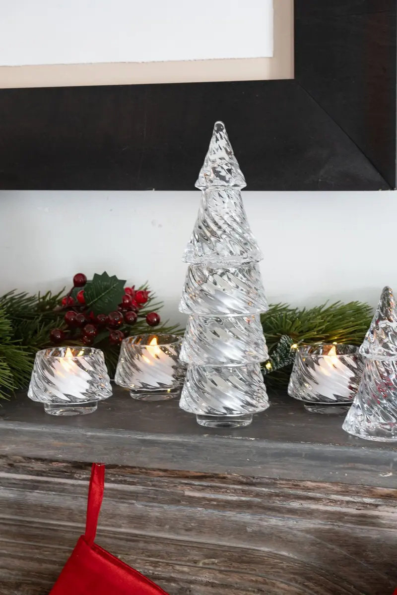Portavelas Desmontable De Cristal Con Diseño De Árbol Transparente Grande