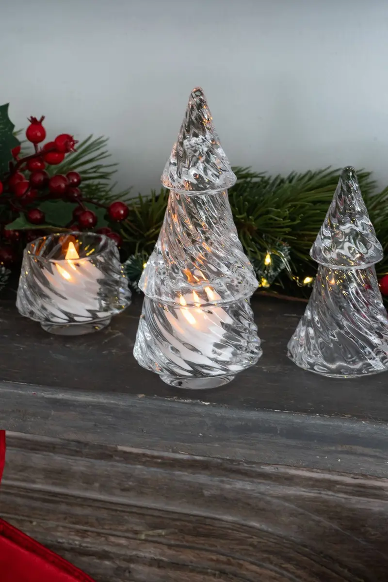 Portavelas Desmontable De Cristal Con Diseño De Árbol Transparente Pequeño