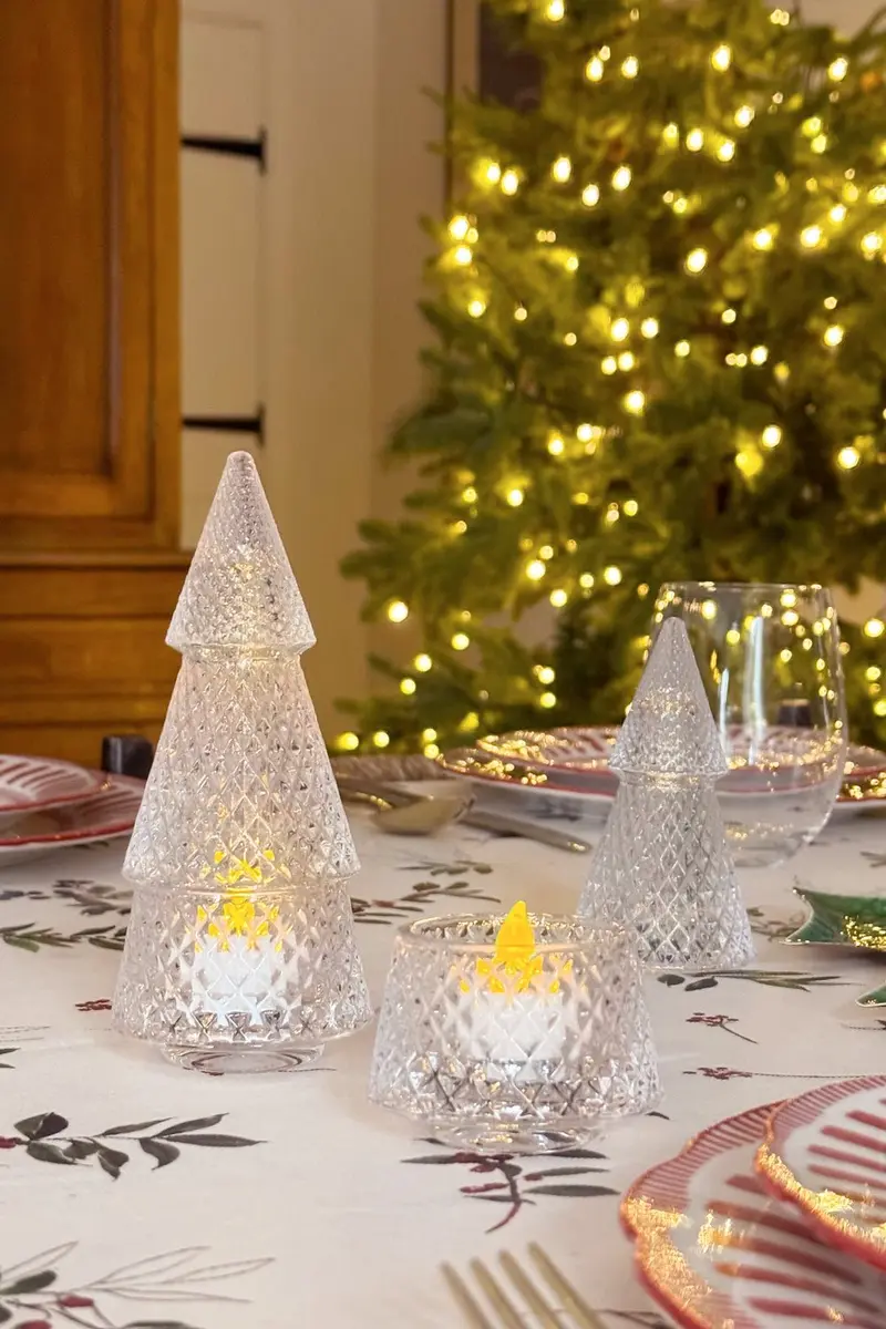 Portavelas Desmontable De Cristal Con Diseño De Árbol Transparente Picos Pequeño