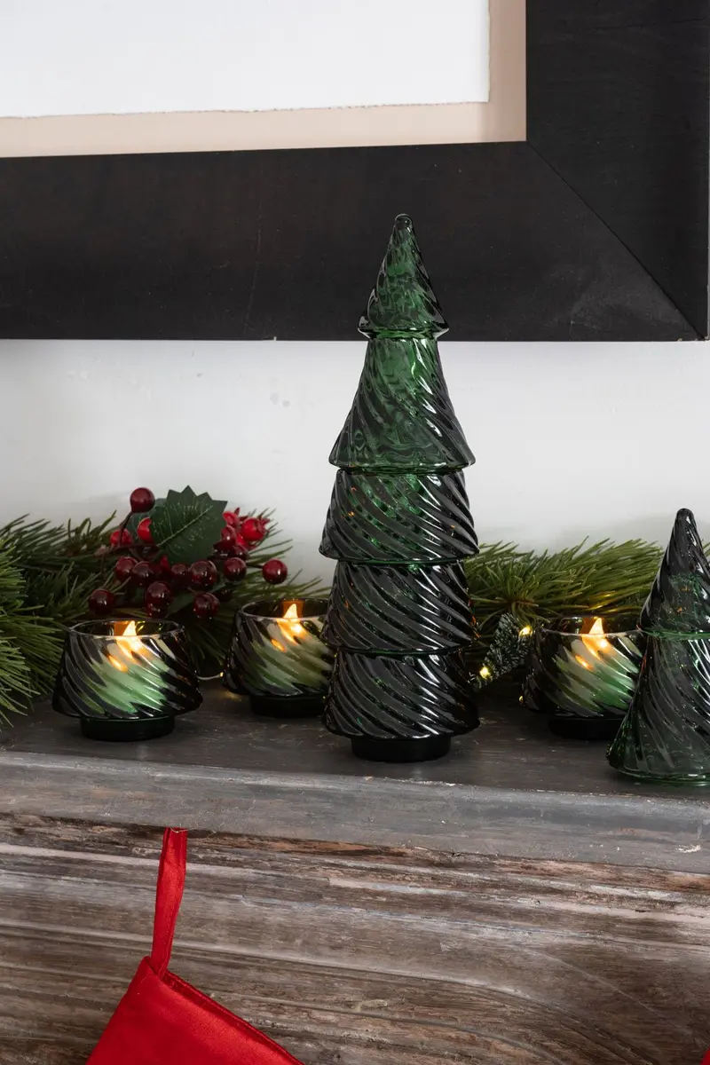 Portavelas Desmontable De Cristal Con Diseño De Árbol Verde Grande