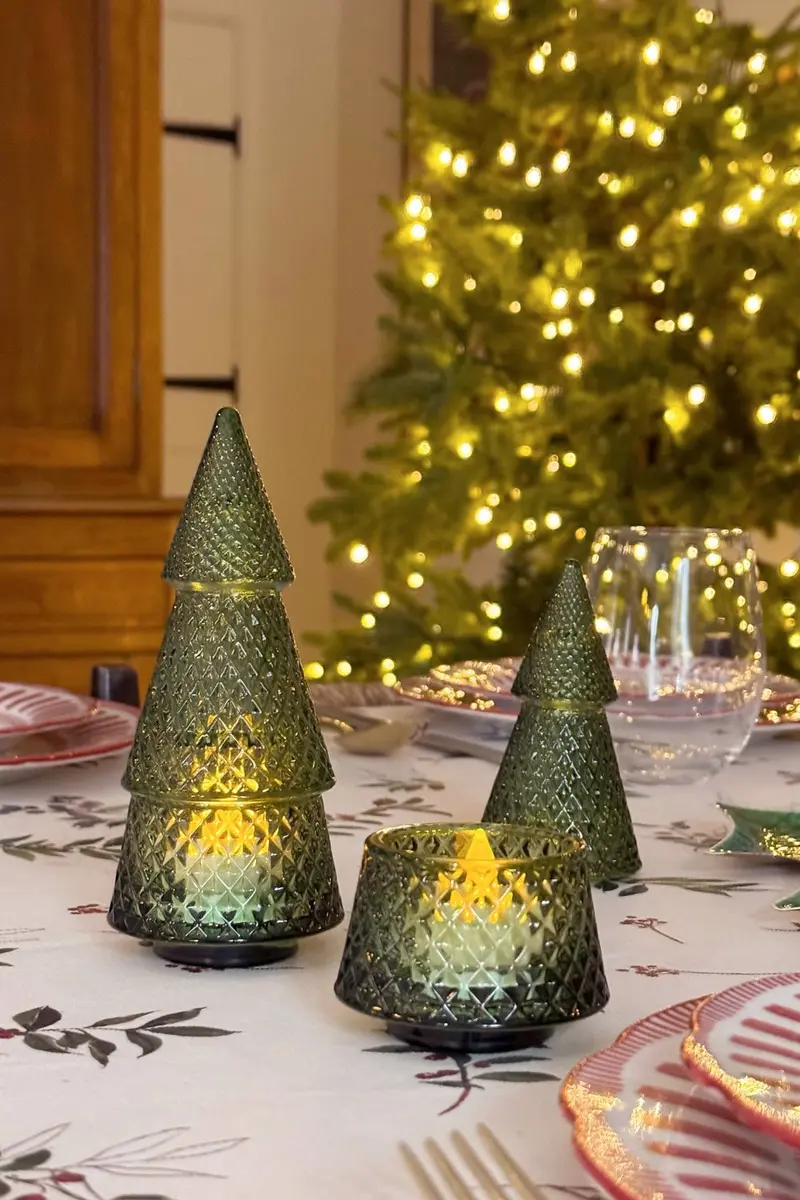 Portavelas Desmontable De Cristal Con Diseño De Árbol Verde Picos Pequeño