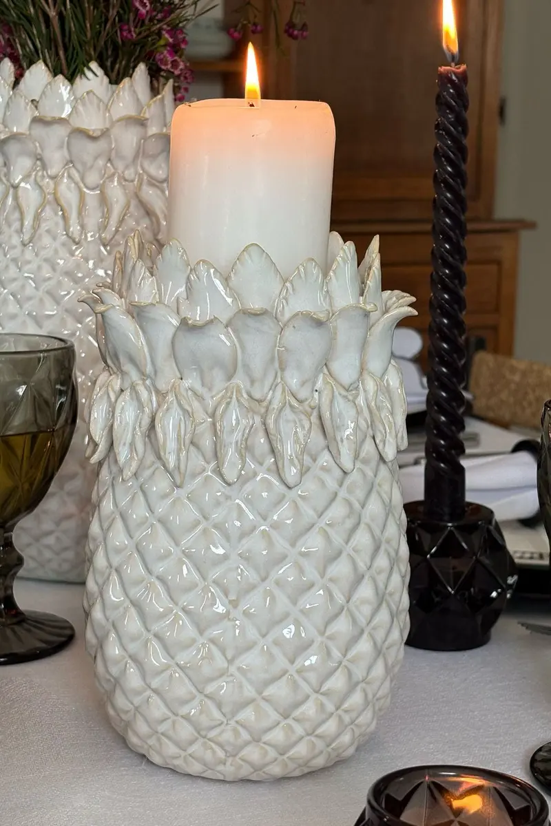 Portavelas Diseño Piña Blanco