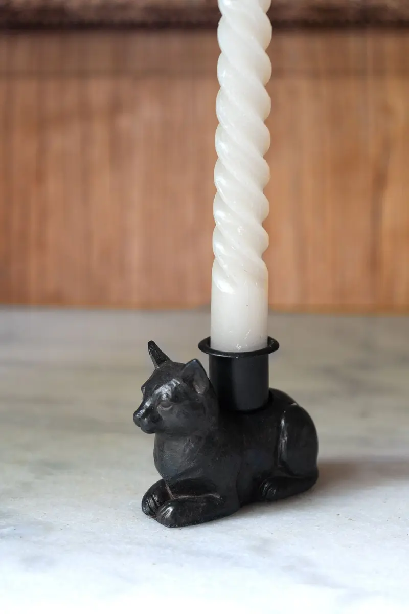 Portavelas Negro Con Diseño De Gato