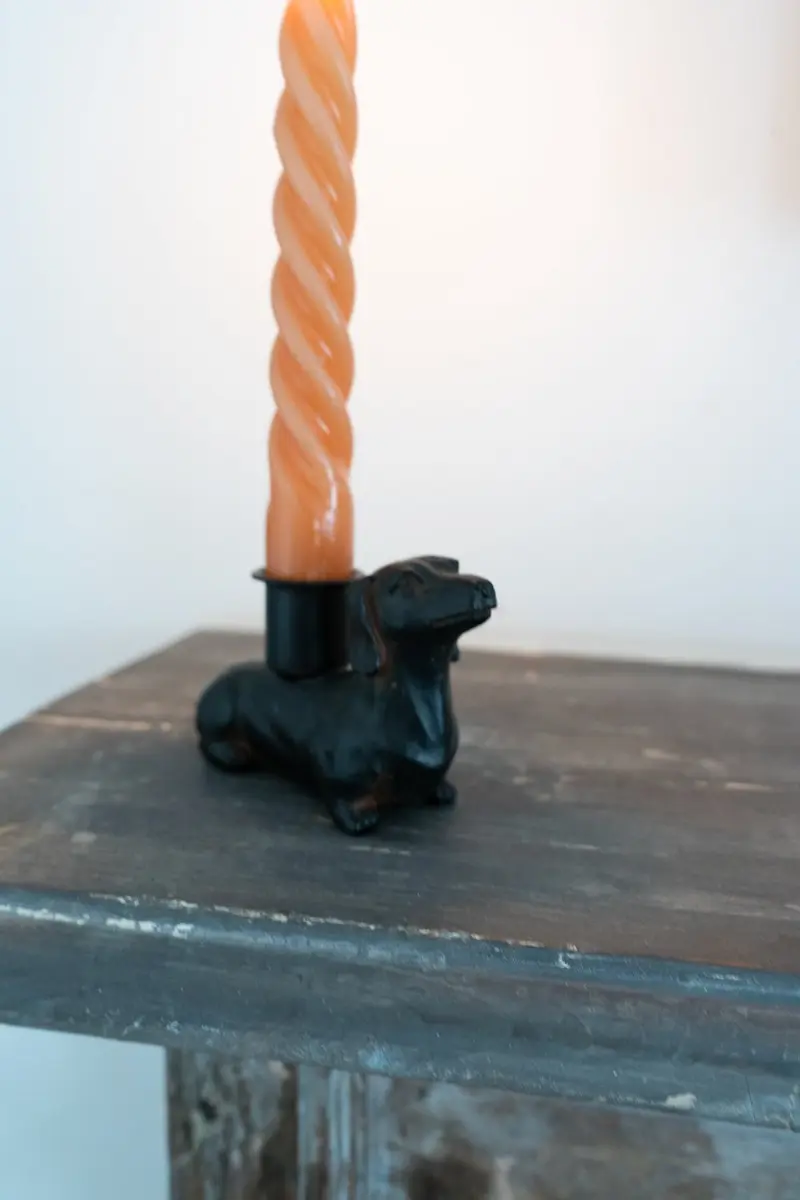 Portavelas Negro Con Diseño De Teckel