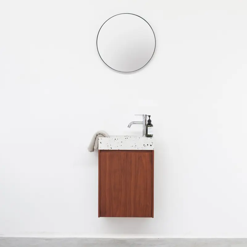 Porto - Lavamanos Krabi con Mueble - Nogal - Blanco Terrazo