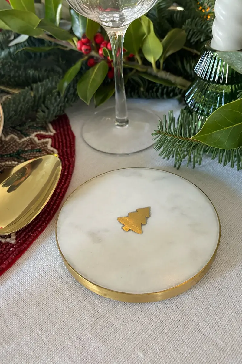 Posavasos Mármol Blanco Con Figura De Árbol