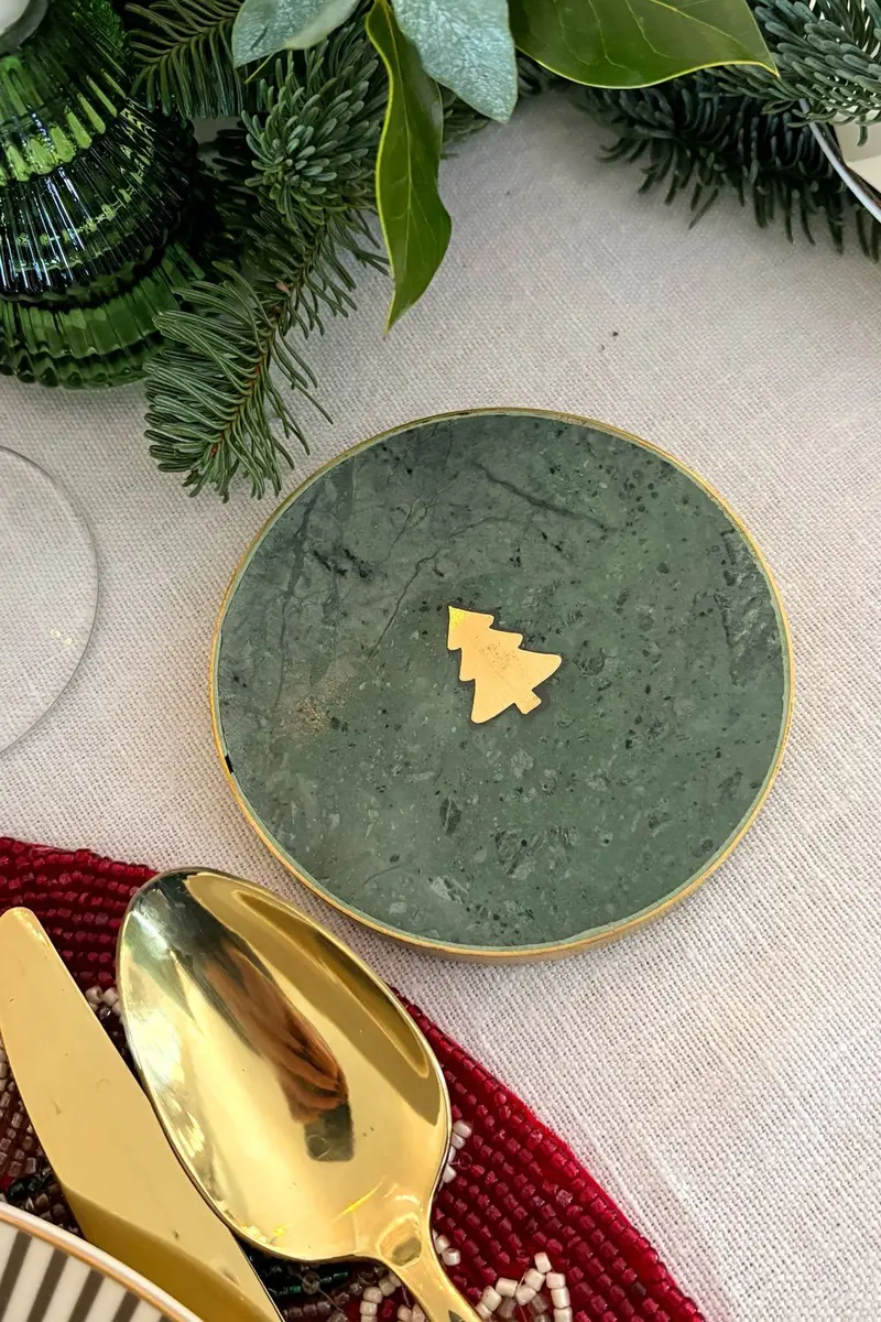 Posavasos Mármol Verde Con Figura De Árbol