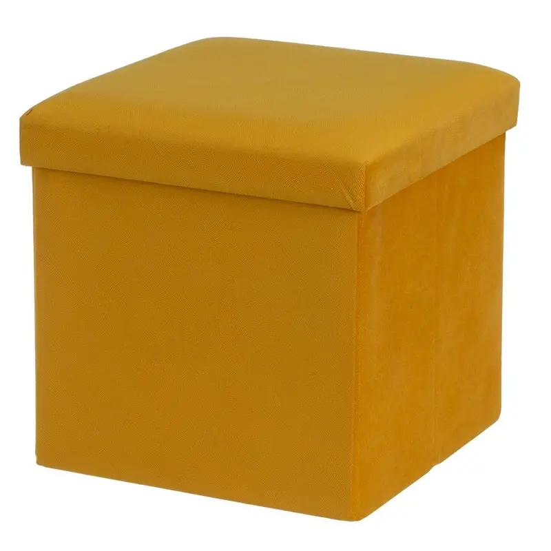 Puf arcón plegable color amarillo para almacenaje con tapa de 38x38x38cm