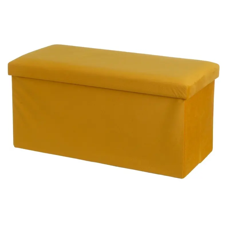 Puf arcón plegable color amarillo para almacenaje con tapa de 76x38x38cm