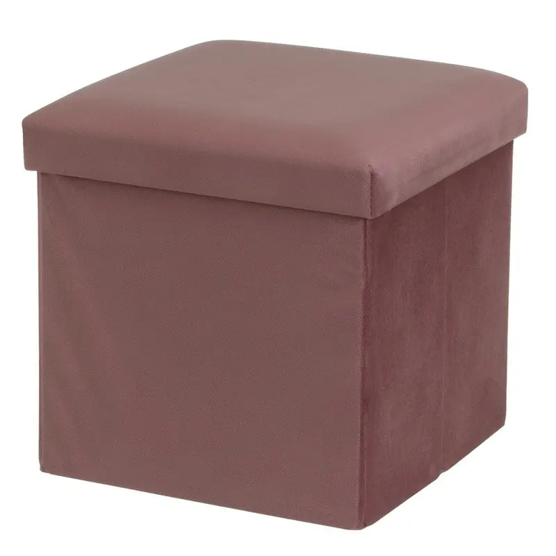 Puf arcón plegable color malva para almacenaje con tapa de 38x38x38cm