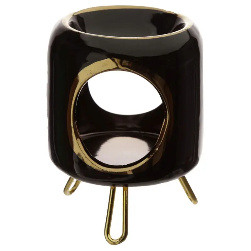 Quemador de Wax Melts Cerámica - Casa Dorada - Negro brillante con acabados dorados