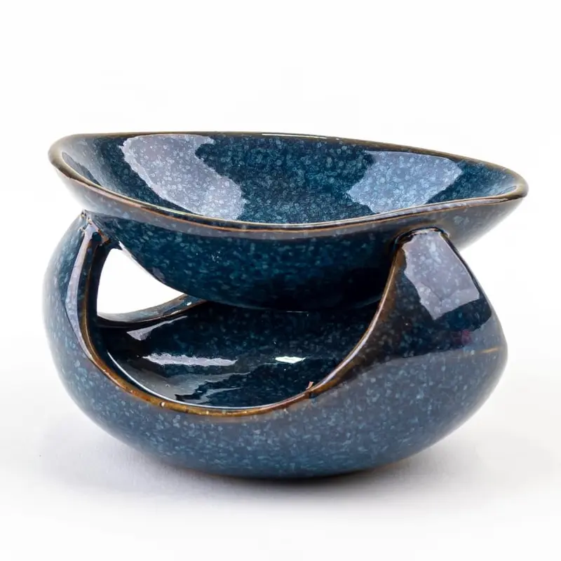 Quemador de Wax Melts Cerámica de Lujo - Esmeralda Nocturna - Gris y Azul efecto granito