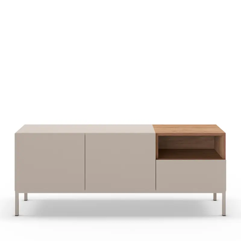 Quenor - Mueble de TV 2 puertas 1 cajón de madera y metal L140cm