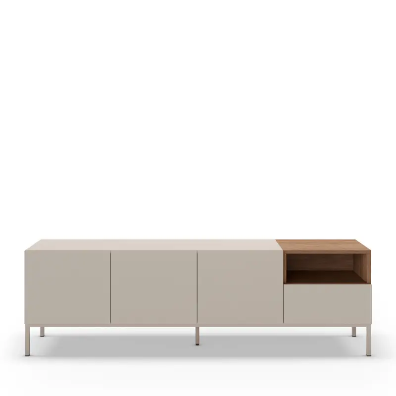 Quenor - Mueble de TV 3 puertas 1 cajón de madera y metal L180cm