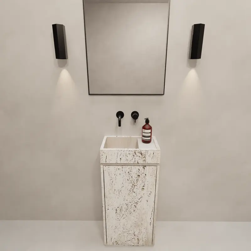 Quimper - Lavamanos - Travertino Blanco - 40 cm x 25 cm