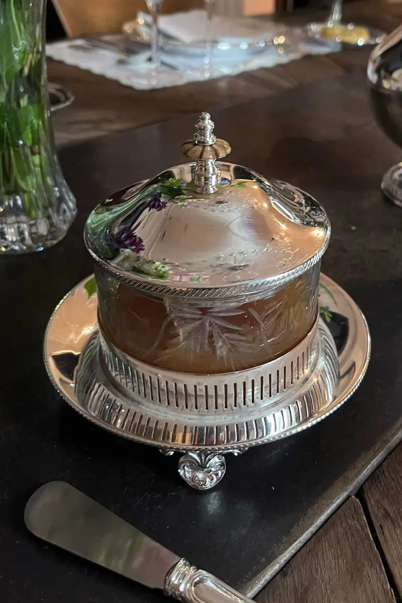 Recipiente De Plata Y Cristal Con Tapa Y Tirador De Madera Co