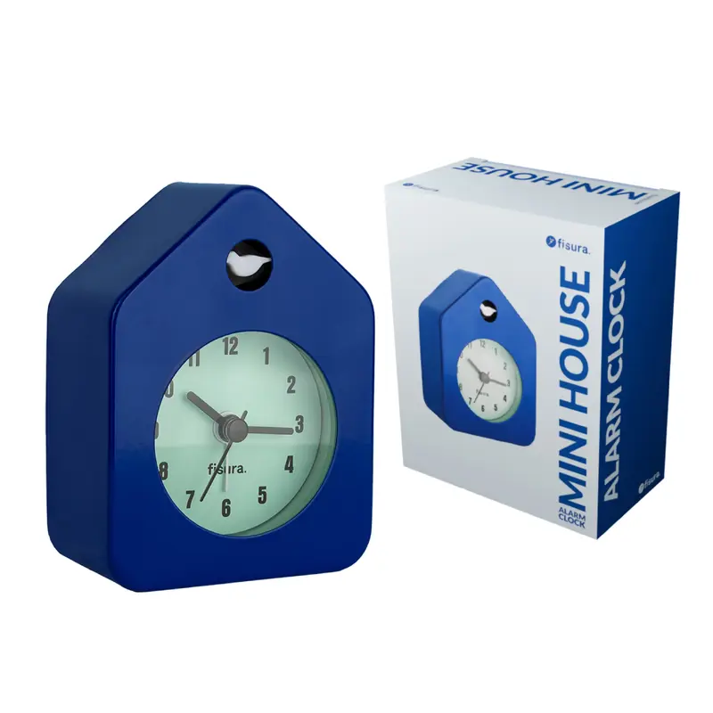 Reloj despertador casita mini azul