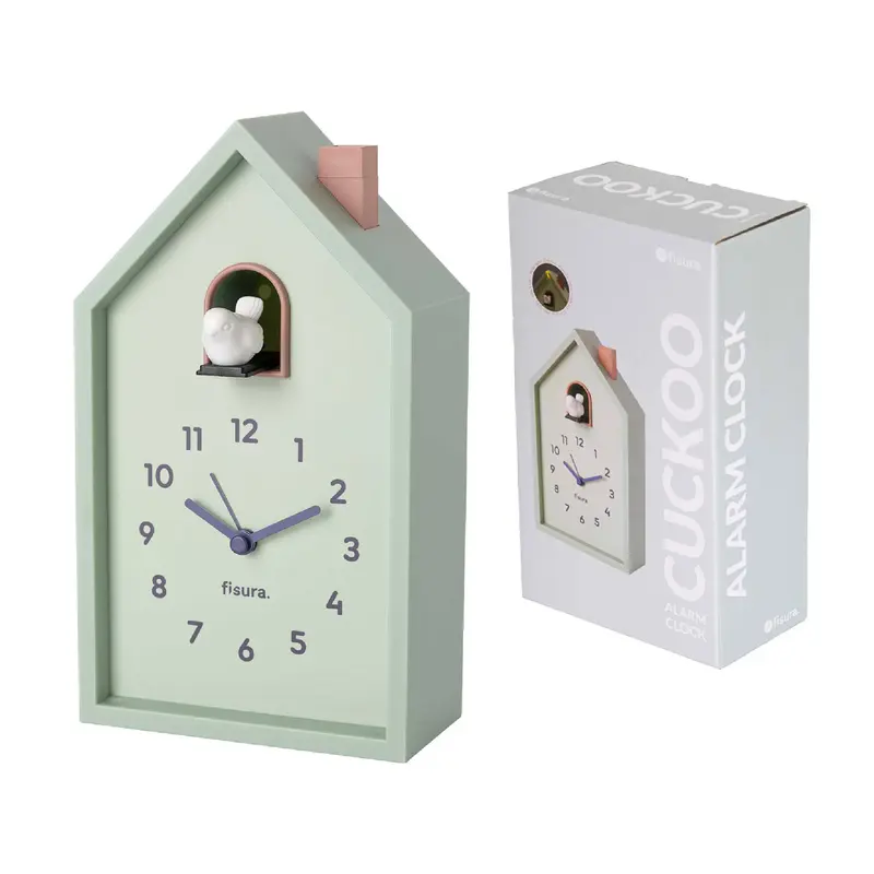 Reloj despertador cuco casita menta