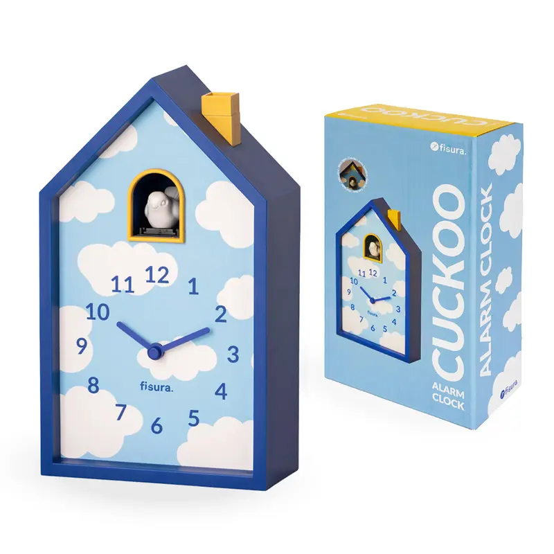 Reloj despertador cuco casita nubes
