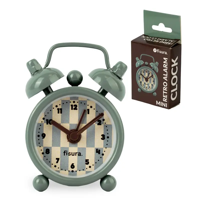 Reloj despertador retro mini gris y amarillo