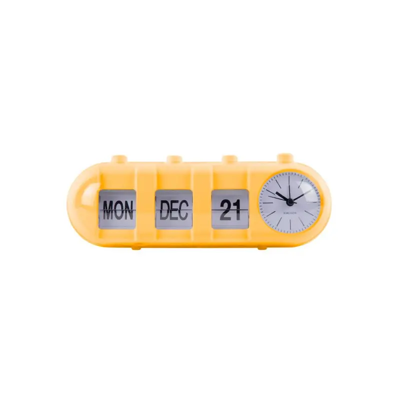 Reloj Despertador Retro Tube Calendar Flip Amarillo