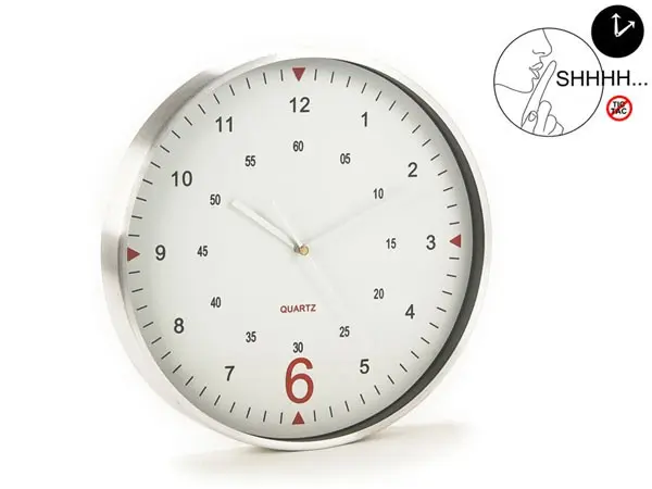 RELOJ PARED PLATA FONDO BLANCO SILENCIOSO