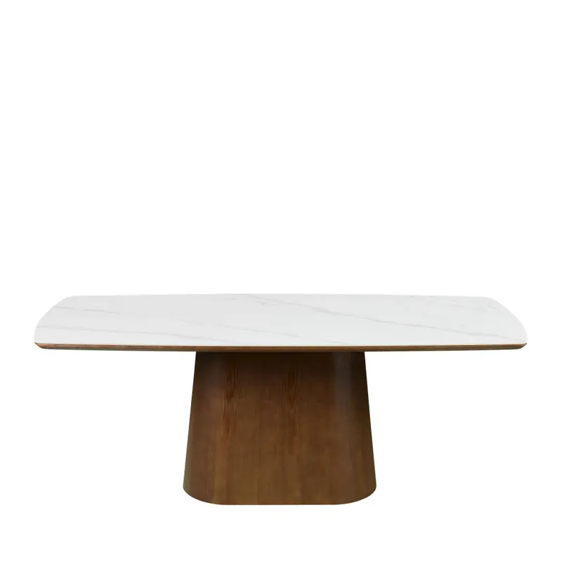 Reno - Mesa de comedor para 8 personas con efecto mármol y madera