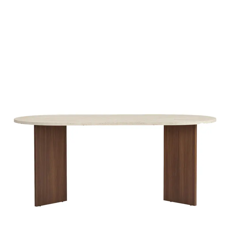 Sam - Mesa de comedor ovalada para 8 personas en madera con efecto travertino
