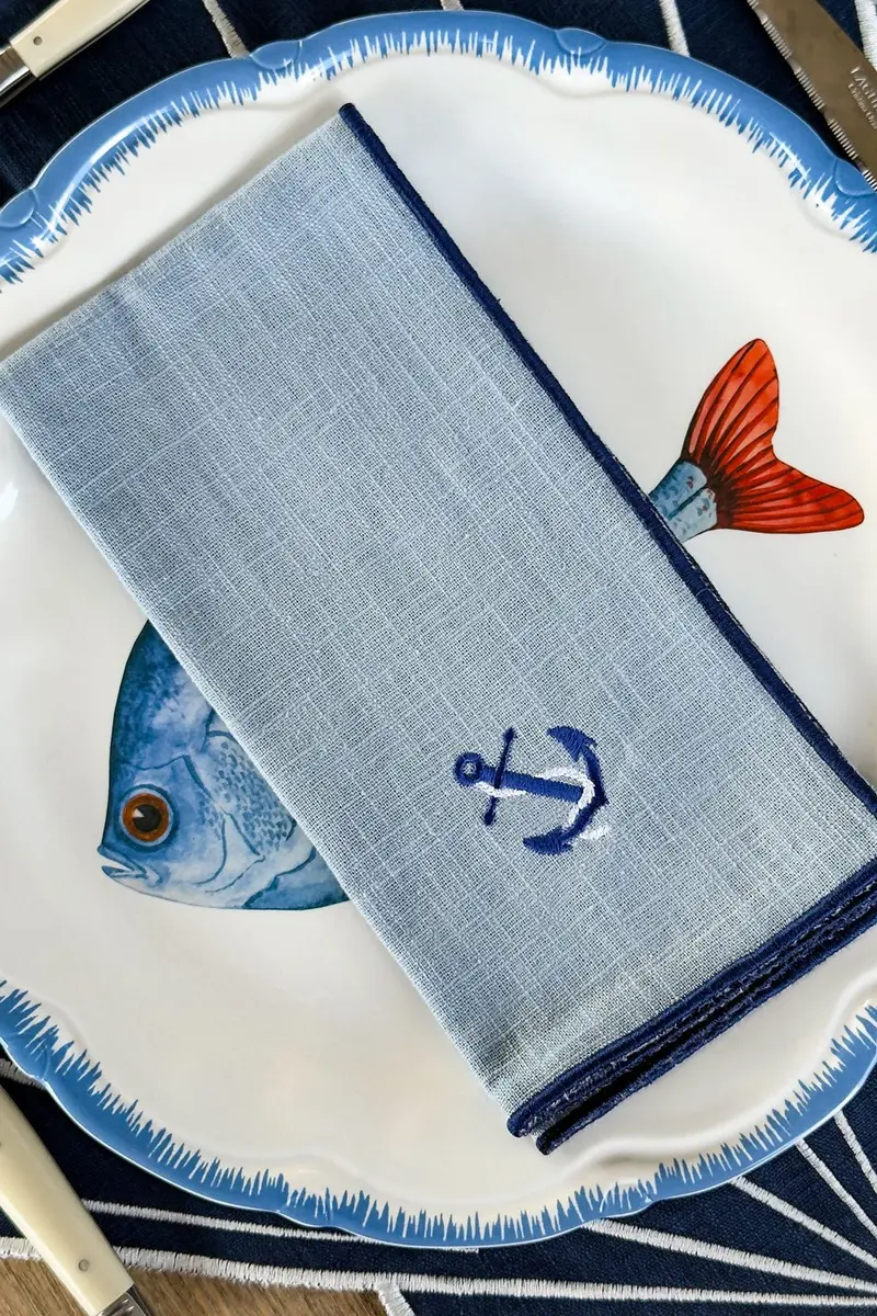 Servilleta Borde Azul Con Diseño De Ancla