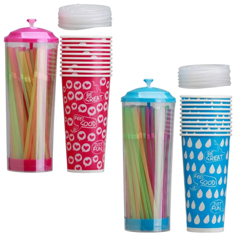 SET 10 VASOS CON TAPA Y PAJITAS