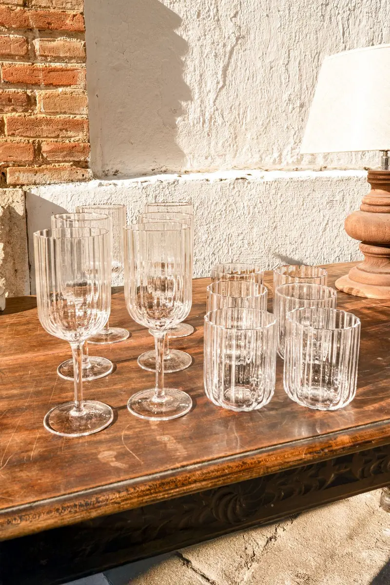 Set 12 Piezas De Vasos Y Copas Cristal Ondas