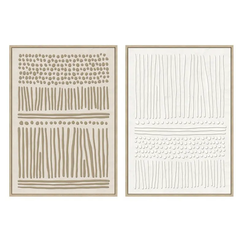 Set 2 cuadros abstractos decorativos beige con marco de 70x50 cm