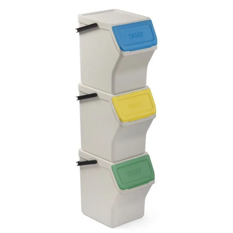 SET 3 CUBOS RECICLAJE MODULAR 20L BLANCO TATAY