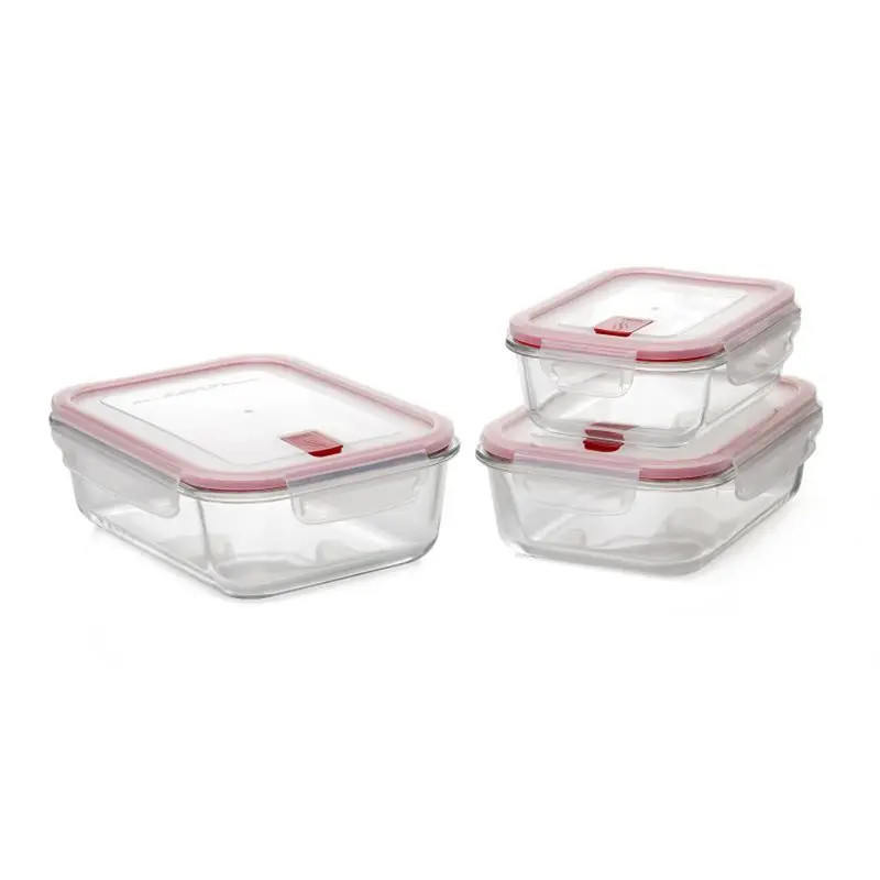 SET 3 HERMÉTICOS VIDRIO COOK&EAT 1,5L-1,1L-0,64L ROJO TATAY