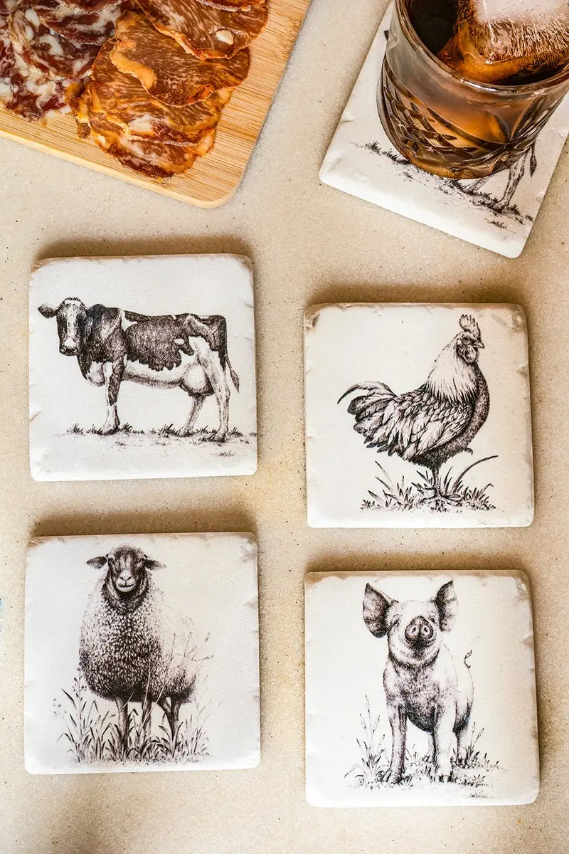 Set 4 Posavasos Con Diseño De Animales De Granja
