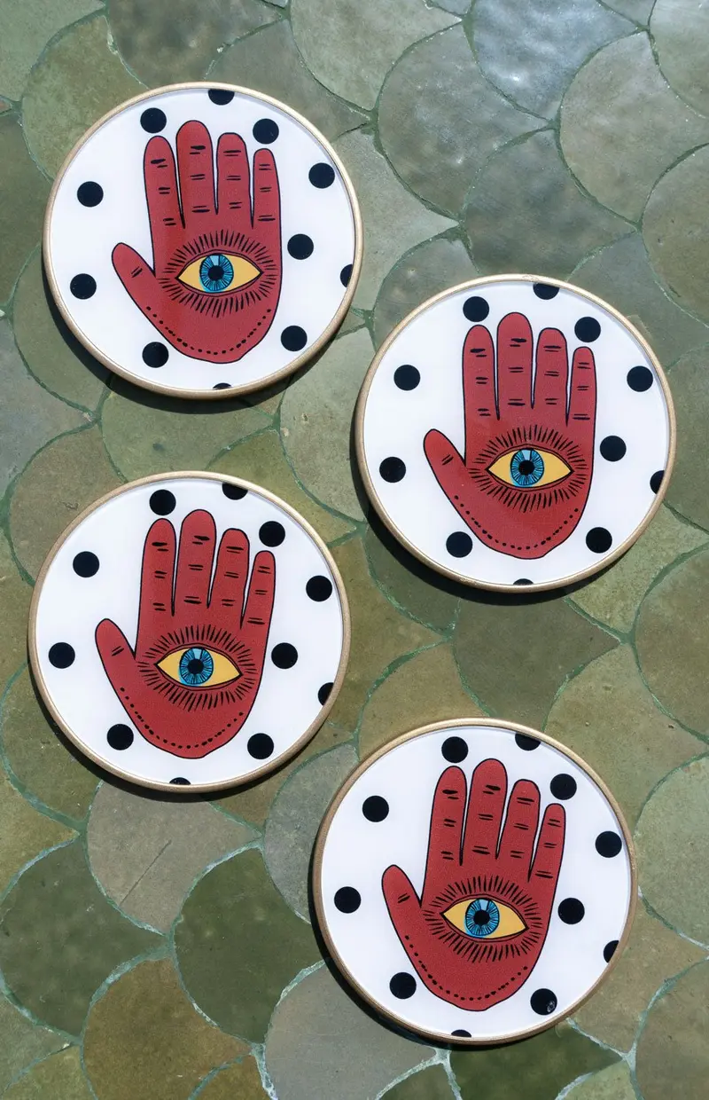 Set 4 Posavasos De Porcelana Con Diseño Good Luck