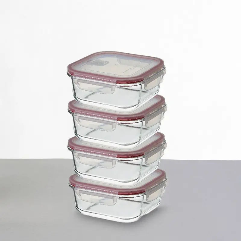 Set 4 tapers rectangulares de cristal transparente de 1100 ml. 19x19x7,5 cm