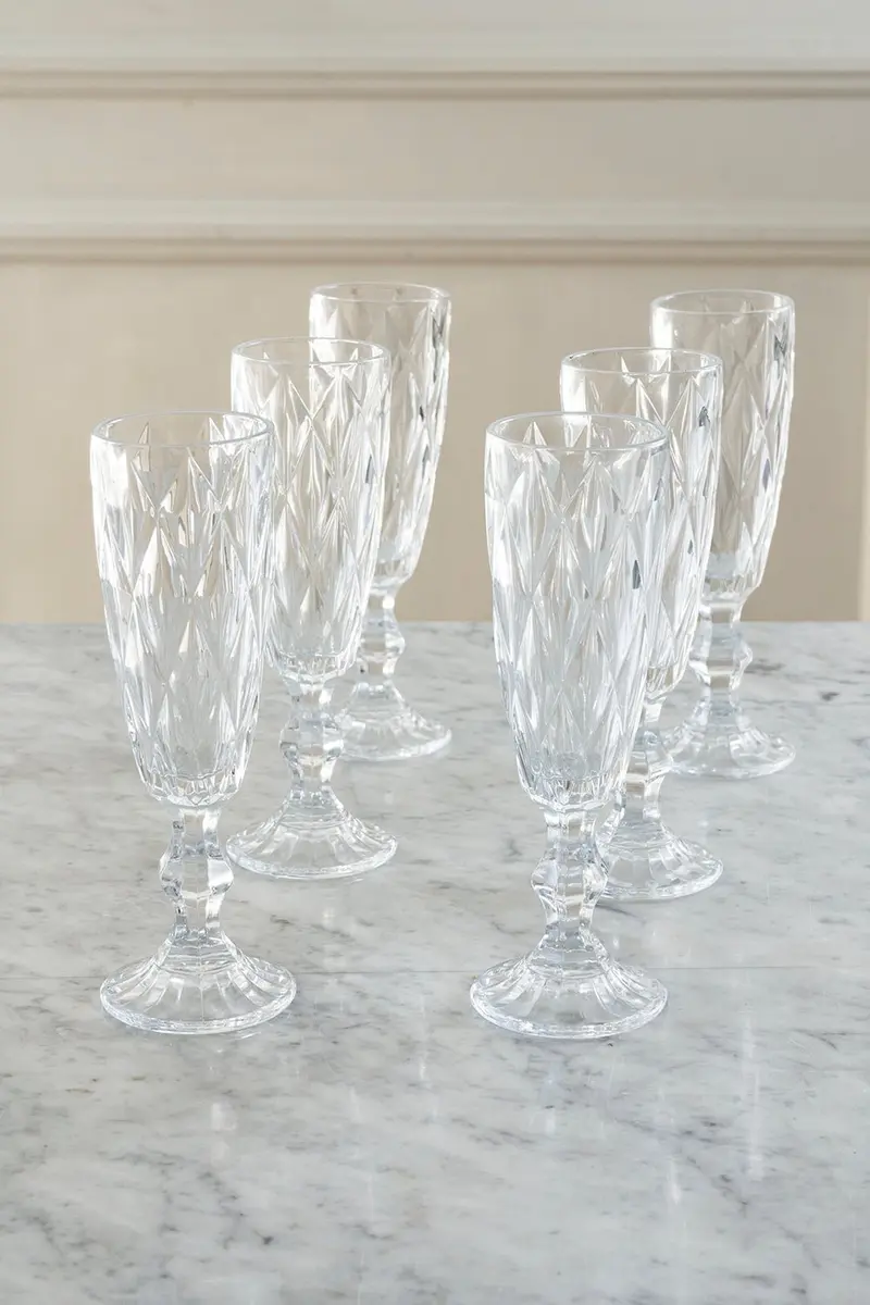 Set 6 Copas Champagne Cristal Transparente Rombos