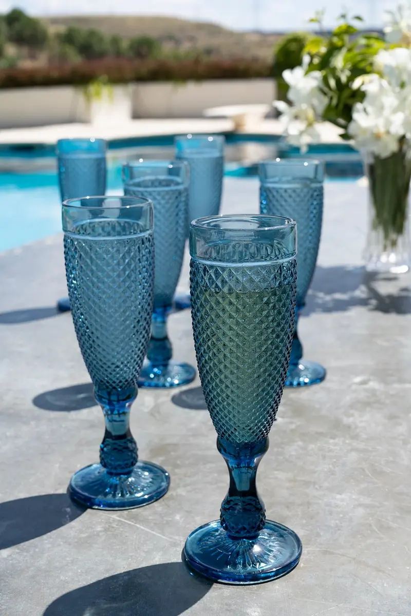 Set 6 Copas Cristal Champagne Azul Oscuro Picos