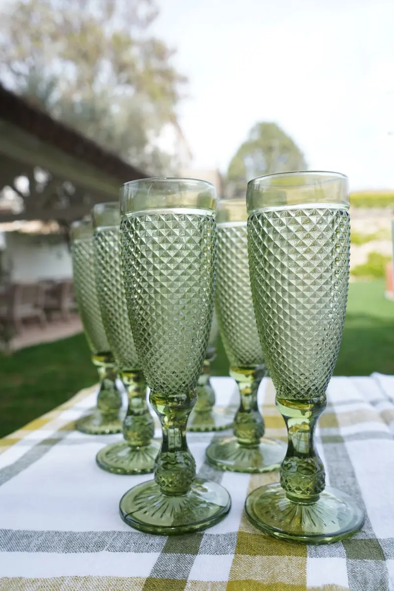 Set 6 Copas Cristal Champagne Verde Picos