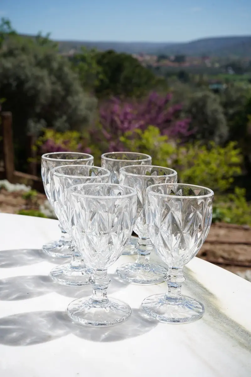 Set 6 Copas Cristal Transparente Rombos