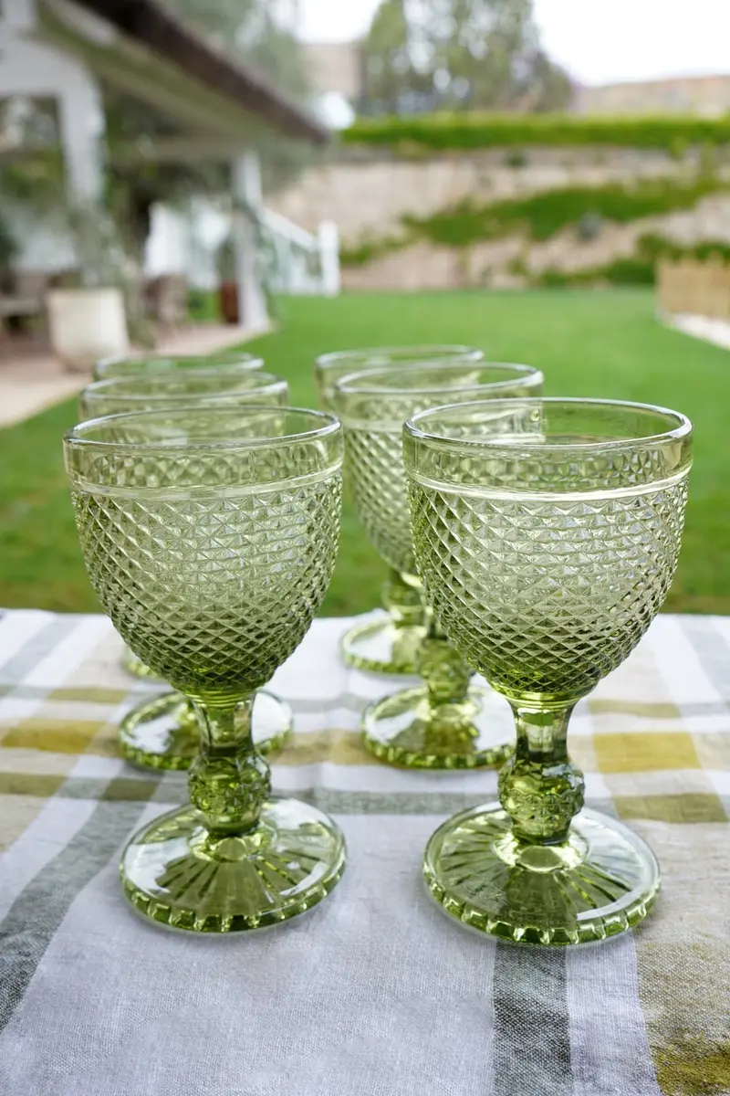Set 6 Copas Cristal Verde Picos