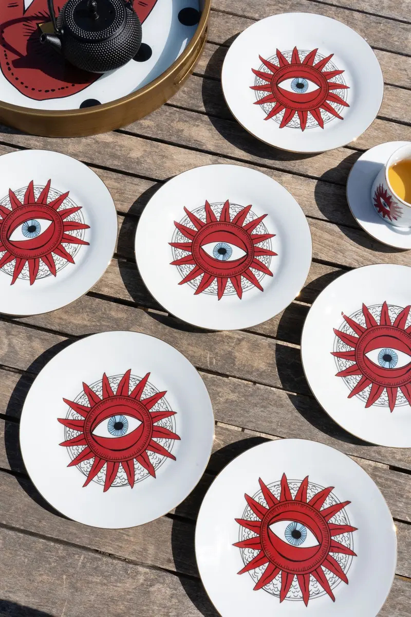 Set 6 Platos De Porcelana Con Diseño Good Luck