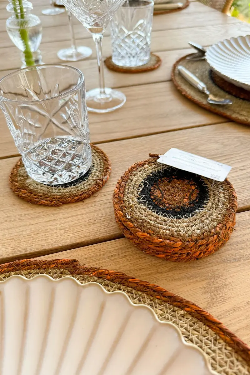 Set 6 Posavasos de Seagrass Beige y Naranja