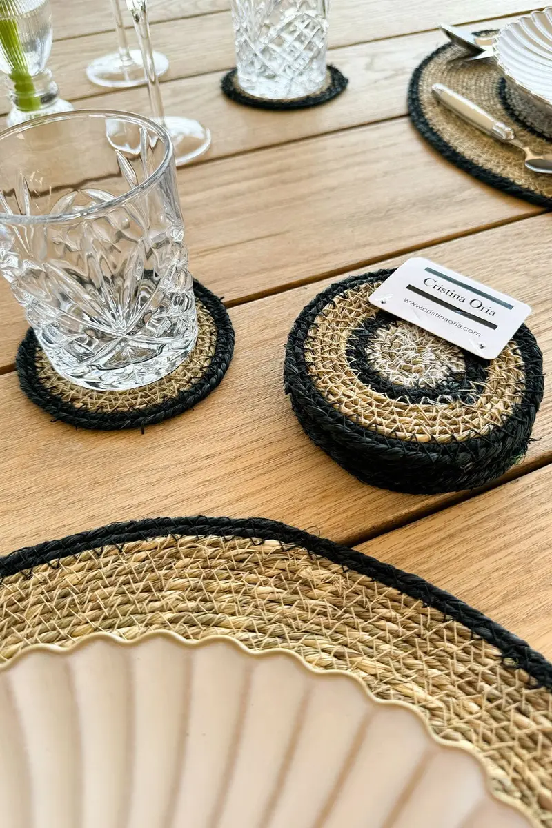 Set 6 Posavasos de Seagrass Beige y Negro