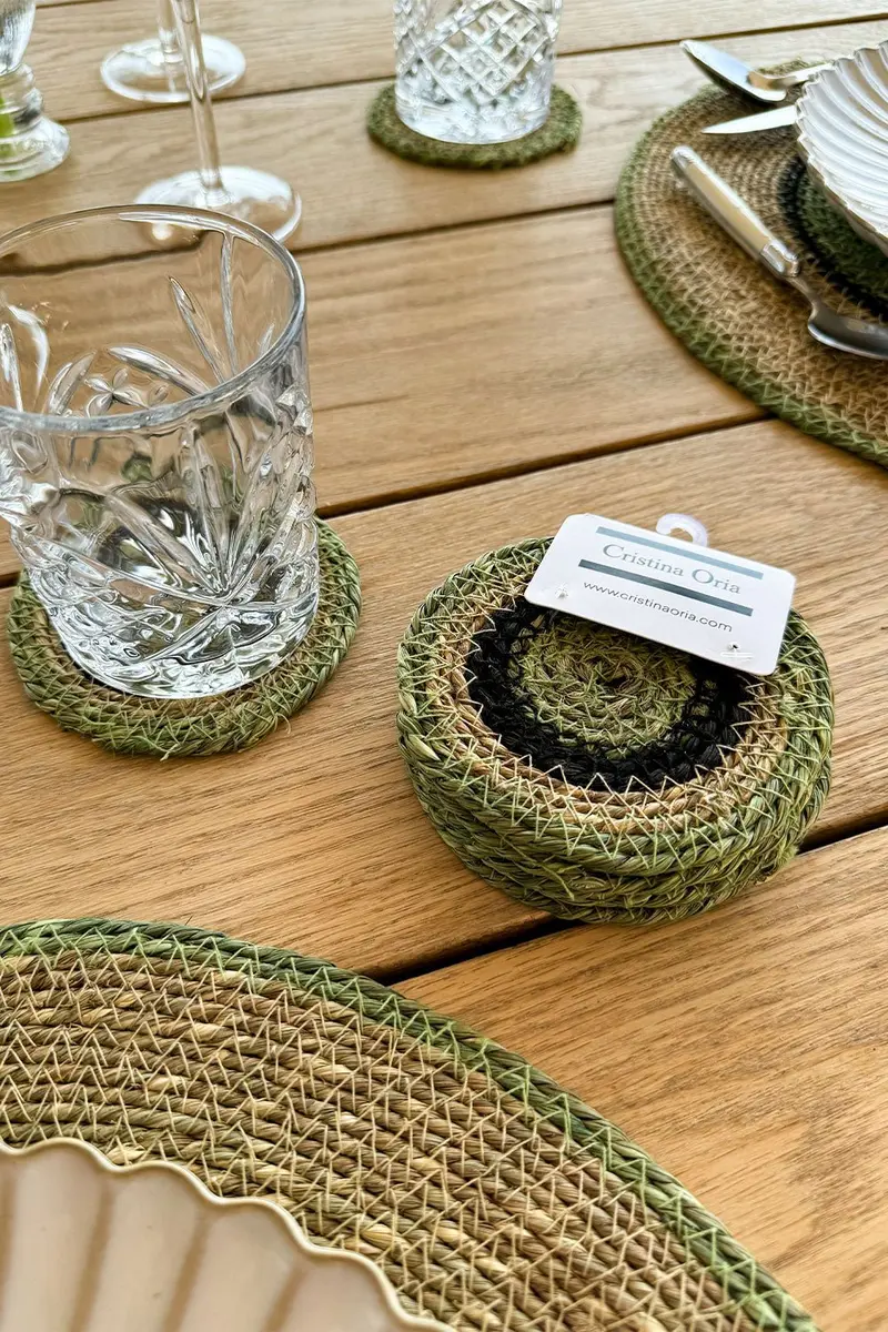 Set 6 Posavasos de Seagrass Beige y Verde
