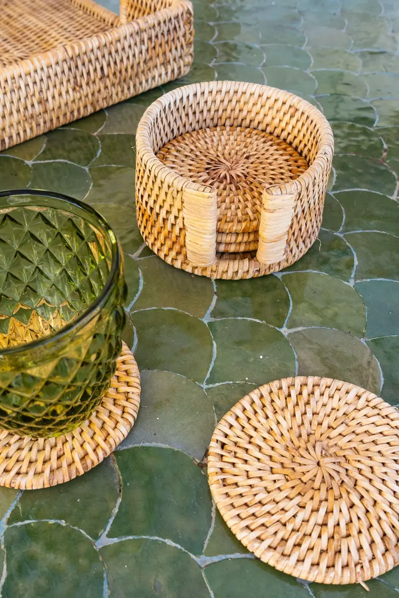 Set 6 Posavasos Redondos De Ratán Marrón Natural